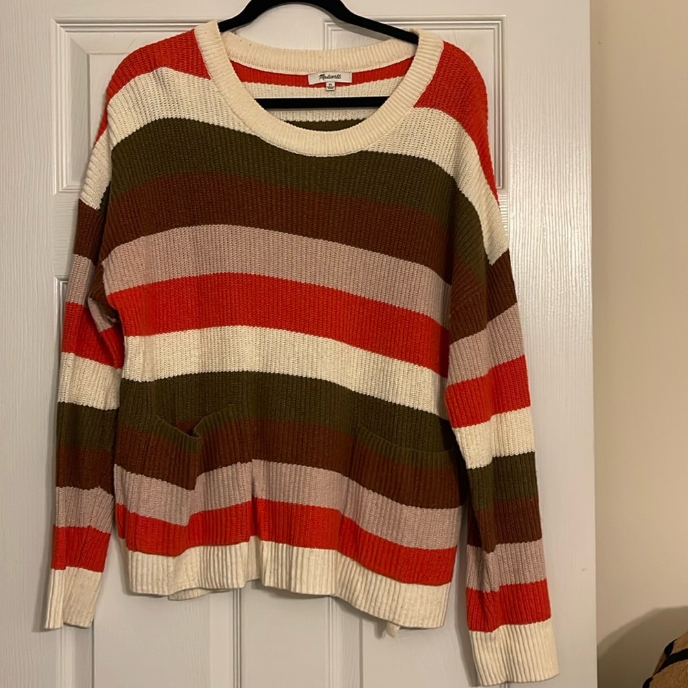Striped Madewell Sweater with side slits and front pockets